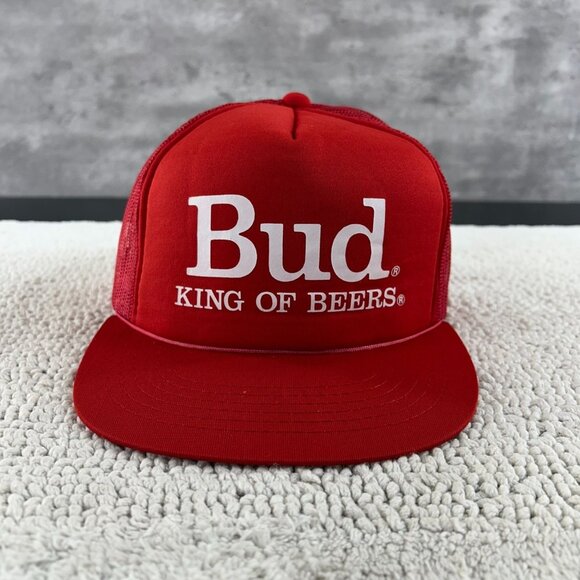 Vintage Budweiser Mesh Snapback Trucker Rope Hat OSFA King Of Beers Cap Red - Picture 1 of 6